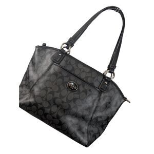 COACH! LUXE BLACK & GRAY MONOGRAM & BLACK GENUINE LEATHER PURSE, BAG, HANDBAG!